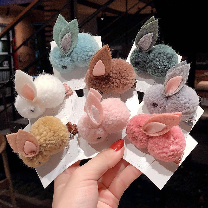 Korean Children's Rabbit Plush Headband with Cute Duckbill Clip - Hair-Friendly Autumn/Winter Accessory for Girls