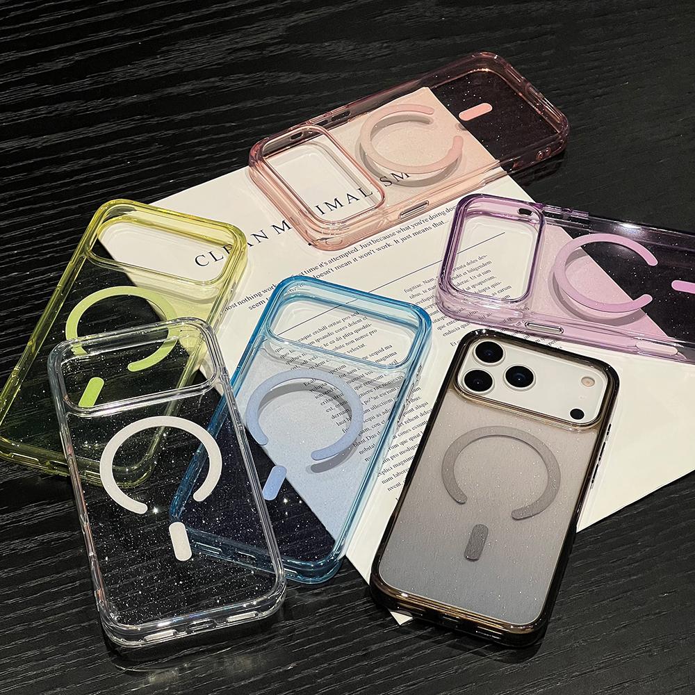 Bling Glitter 17 Pro Max Magnetic Clear Case for IPhone Air 16 15 14 13 Pro Max 17Pro Ins Wireless Charging Gradient Soft Cover