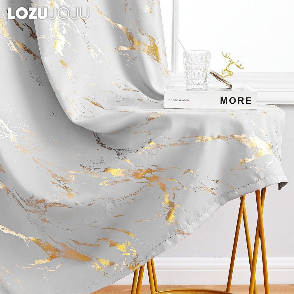 1 Stück LOZUJOJU 80% Verdunkelungsmodische und minimalistische Vorhänge mit goldener und Marmorstruktur für Wohnzimmer Schlafzimmer Balkonfenster Heimdekoration