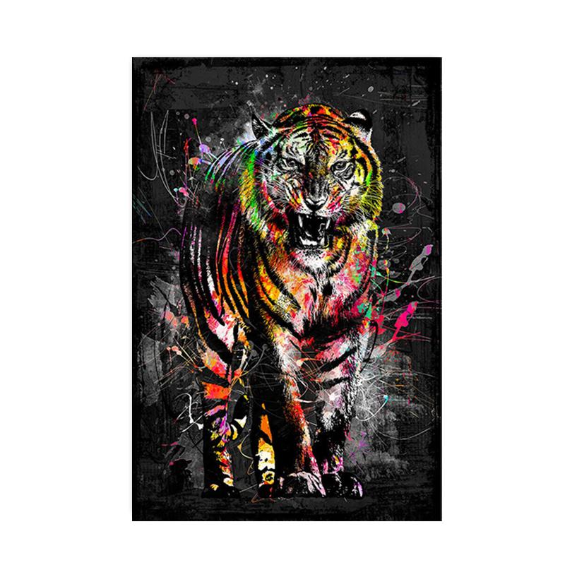 Pintura de Lienzo de León Colorido Abstracto Póster Moderno de Animales e Impresiones Arte de Pared Imágenes para Sala de Estar Decoración del Hogar
