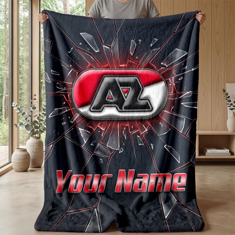 Couverture en Flanelle Personnalisée avec Nom et Texte AZ Alkmaar Logo de Football Couverture Polaire Personnalisée Cadeau Spécial pour Canapé Chambre Maison