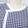 ZANZEA Women Plaid Print Casual Round Neck Short Sleeve Dress