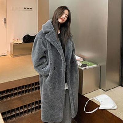 2 New Autumn and Winter Iceland Imitation Cashmere Long Coat Teddy Bear Imitation Fur Coat Women's Black Peach Powder