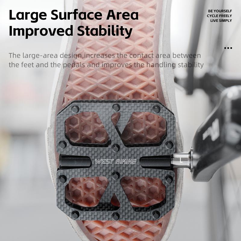 WEST BIKING Ultra-Light Carbon Fiber Pedals 3 Bearing Cycling Pedals Labor Saving Anti-Slip MTB Road Bicycle Pedal Accessories