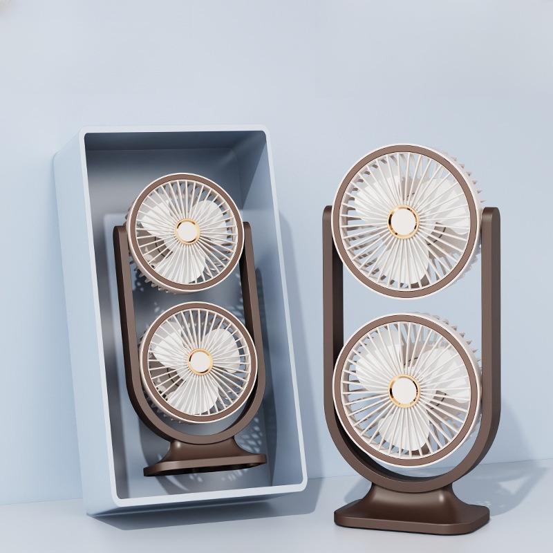 

Домашний двухголовочный вентилятор Storm с высокой мощностью ветра, регулируемый вентилятор для циркуляции воздуха, летний офисный вентилятор-охладитель 14x9.5x30 коричневый