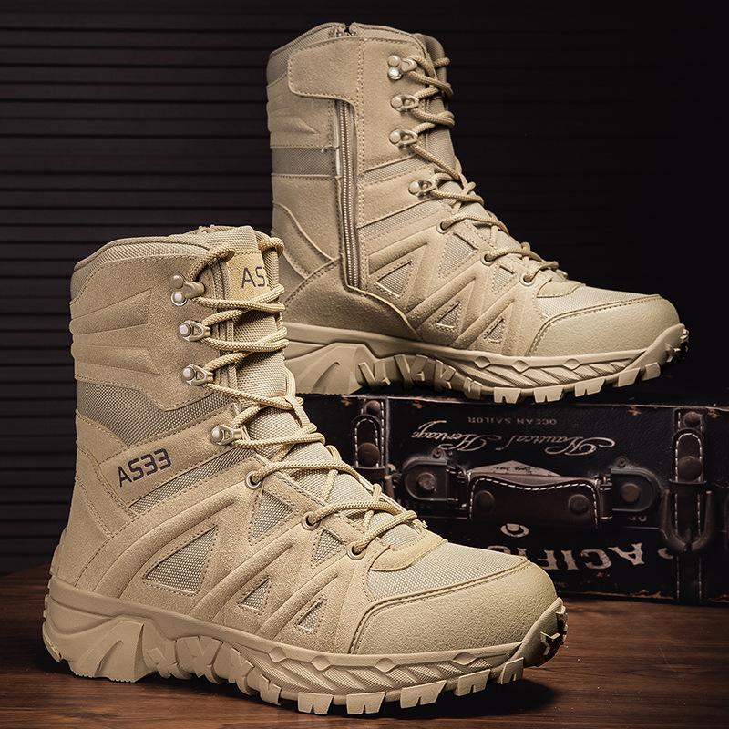 Summer new large-size military boots outdoor wear-resistant field boots front lace-up high-top large-size men's shoes