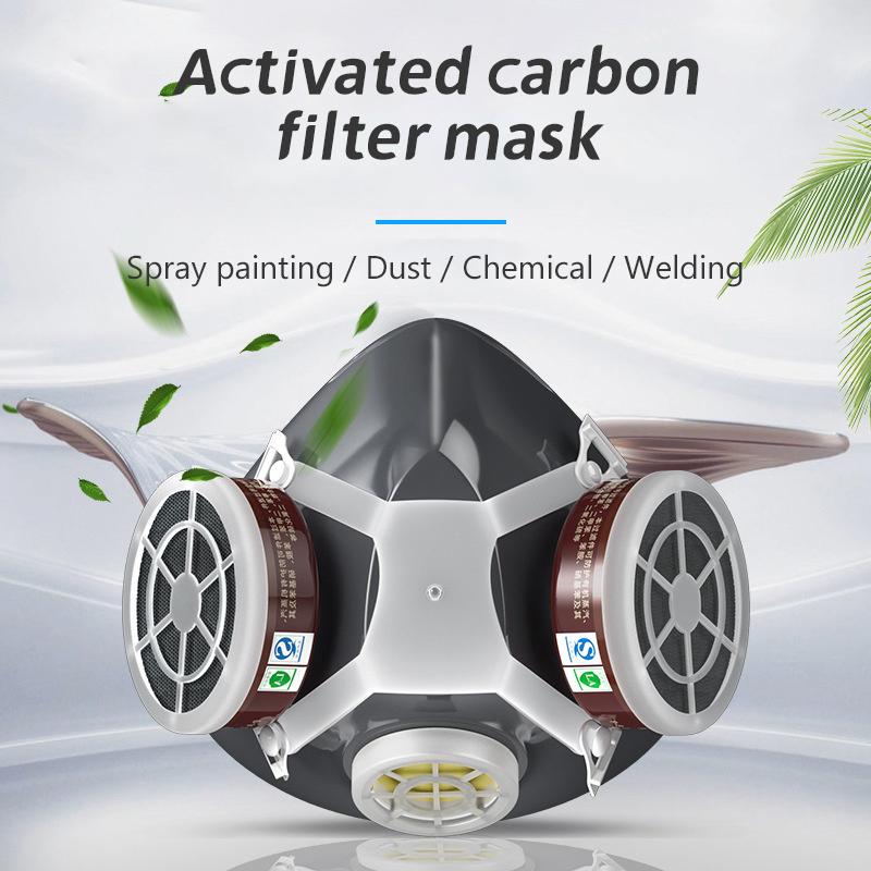 Painting Gas Mask Respirator Set Dual Charcoal Filters Spray Chemical Industry Pesticide Anti Fog Glasses Protective Masks