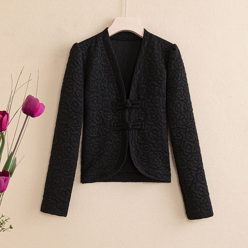 

Осенне-зимняя куртка в китайском стиле женская короткая на пуговицах утолщенная верхняя одежда универсальный темперамент для среднего и пожилого возраста топ XL чёрный