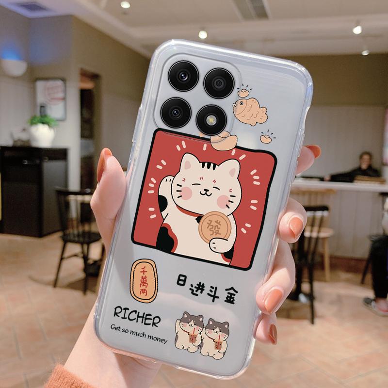 Genomskinligt Fodral För Honor X8a Stötsäkert Skydd Tecknad Söt Katt Mjuk Silikon Fundas För HonorX8a X 8A Genomskinlig 6.7'' Väskor Coque