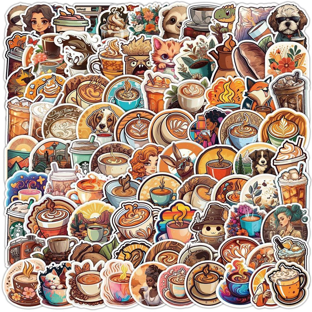 Cute Coffee Doodle Stickers: Waterproof, Decorative, 50/100 Sheets for Water Bottles & Luggage - Perfect for Kids