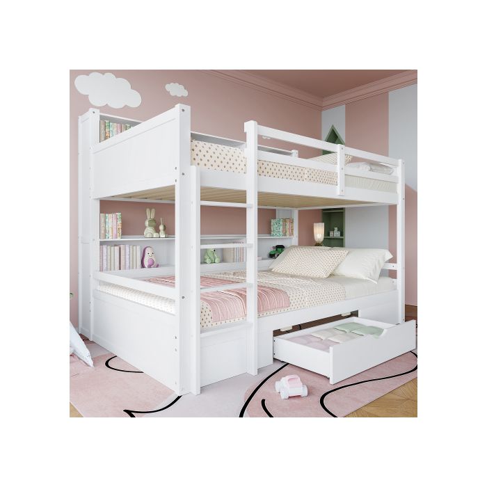 90x200cm(90x200cm) Lit Simple, Lit D'enfant, Avec Tiroirs, Avec Rangement, Sans Matelas, Blanc