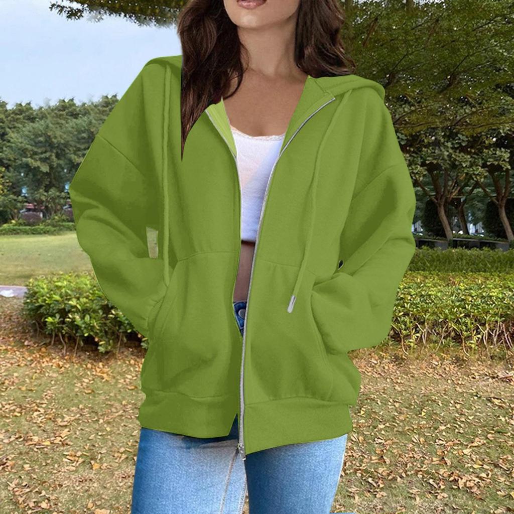 Women's Casual Fashion Solid Color Long Sleeved Zippered Hooded Sweatshirt