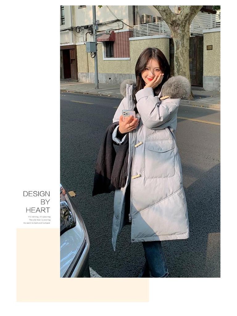 2025 Women's Korean Style Winter Down Jacket: Mid-Length, Hooded, with Large Fur Collar, Loose Fit, Thick and Warm.
