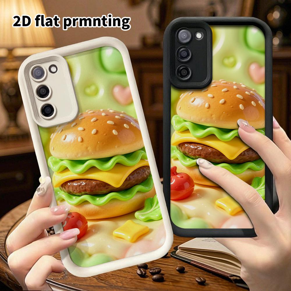 Phone case: 2D flat, suitable for Samsung Galaxy A34 A35 M05 M06 S20 S22 S21 FE Plus 5G protective case, clay hamburger, perfect Christmas and Hallowe