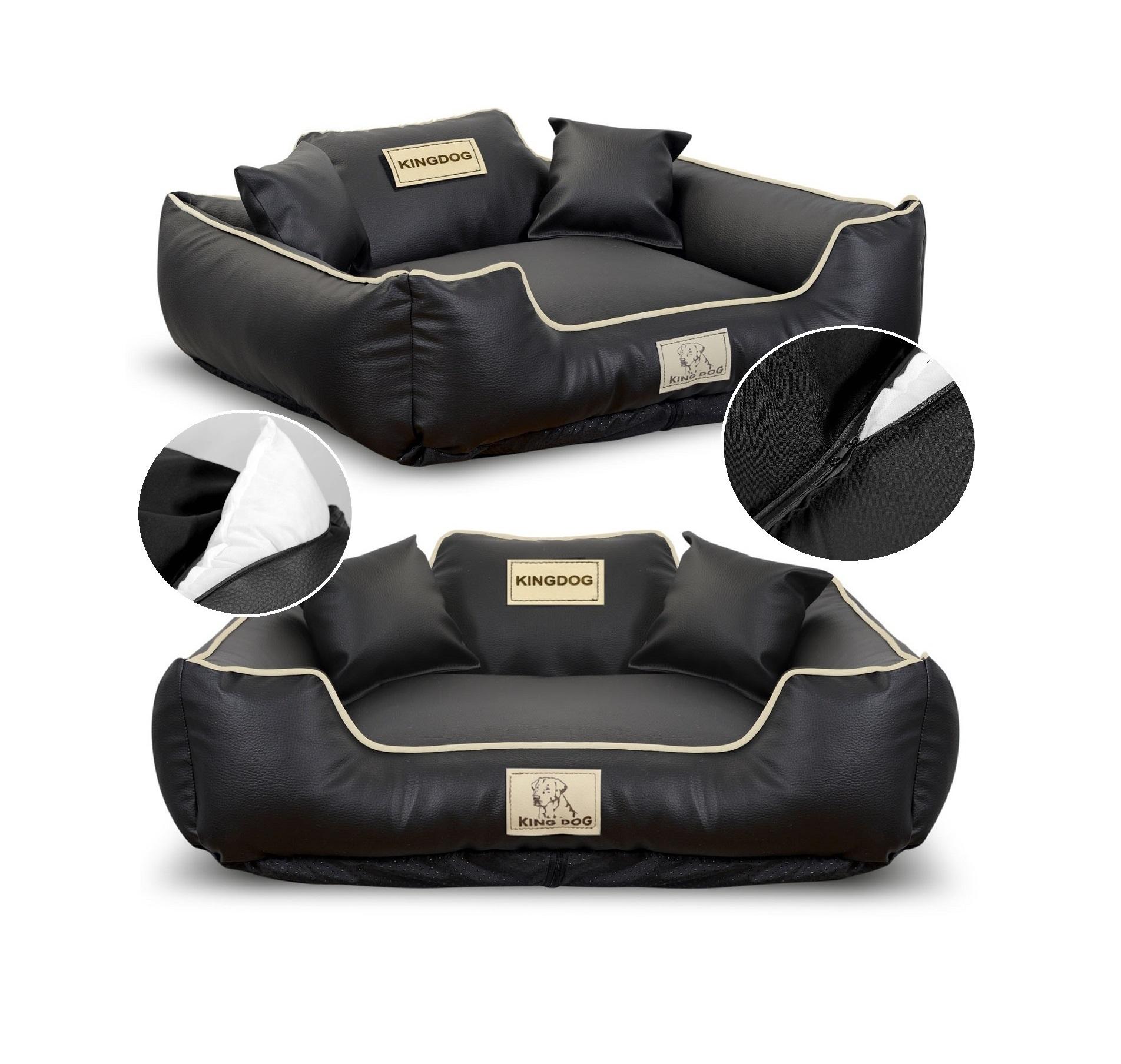 Lit pour chien, parc KINGDOG, ECO CUIR, Couleur: Noir, Amovible, Housse antidérapante, M-XL 75x65 cm noir