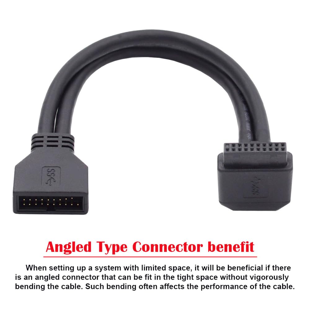 Xiwai Down Angle 90 Degree USB To Male To Female Extension for Motherboard Mainboard 3.0 20-Pin 19-Pin Cable, 5Gbps,