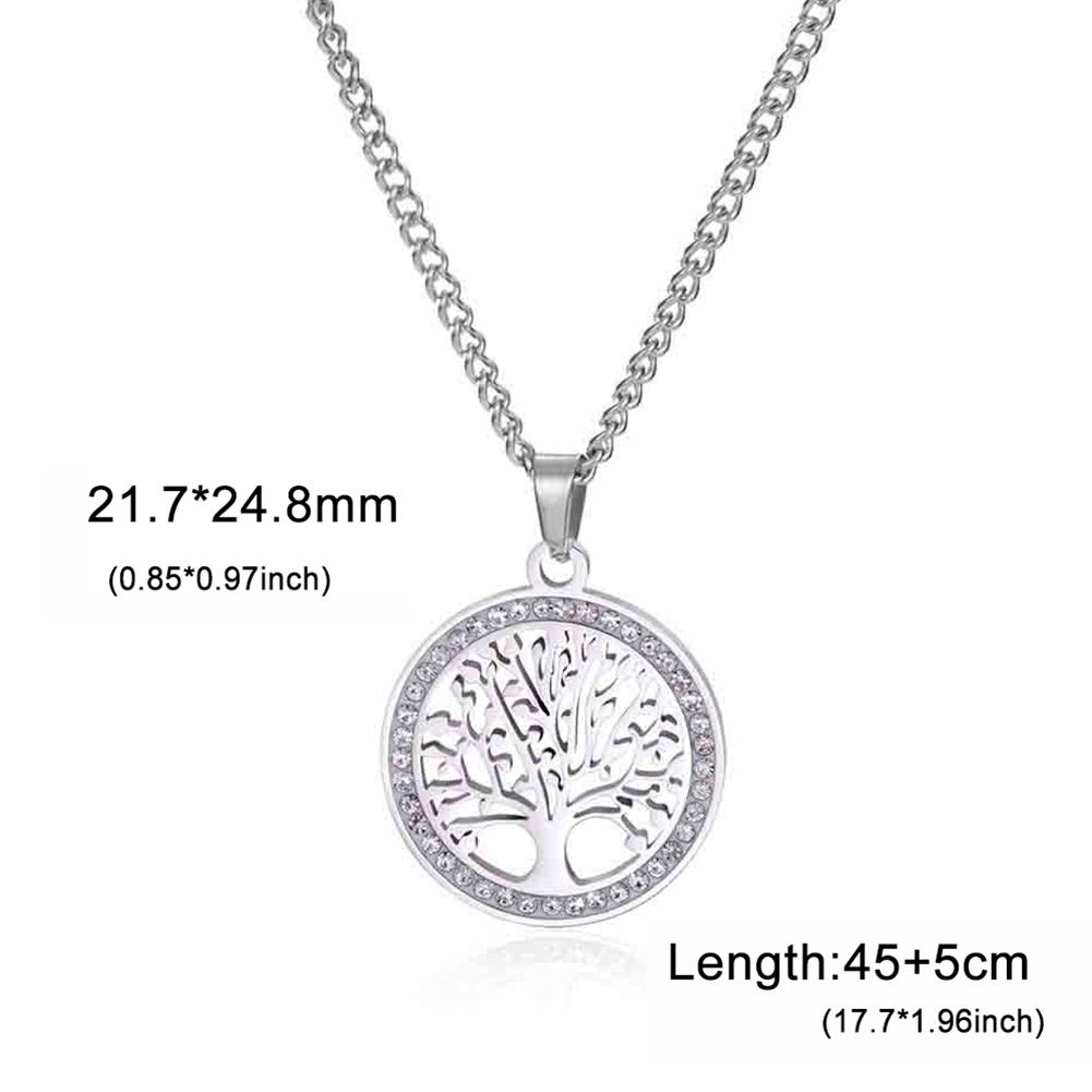 Lemegeton Zircon Tree of Life Necklace for Men Women Stainless Steel Jewelry Round Charm Lucky Accessories Party Family Gifts