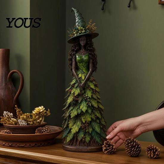 Collectible Witch Statues for Halloween Autumn Figurine, Statue, Fall Tabletop Decor, Shelf Decoration Vintage Sitter Mantel Fireplace Tiered