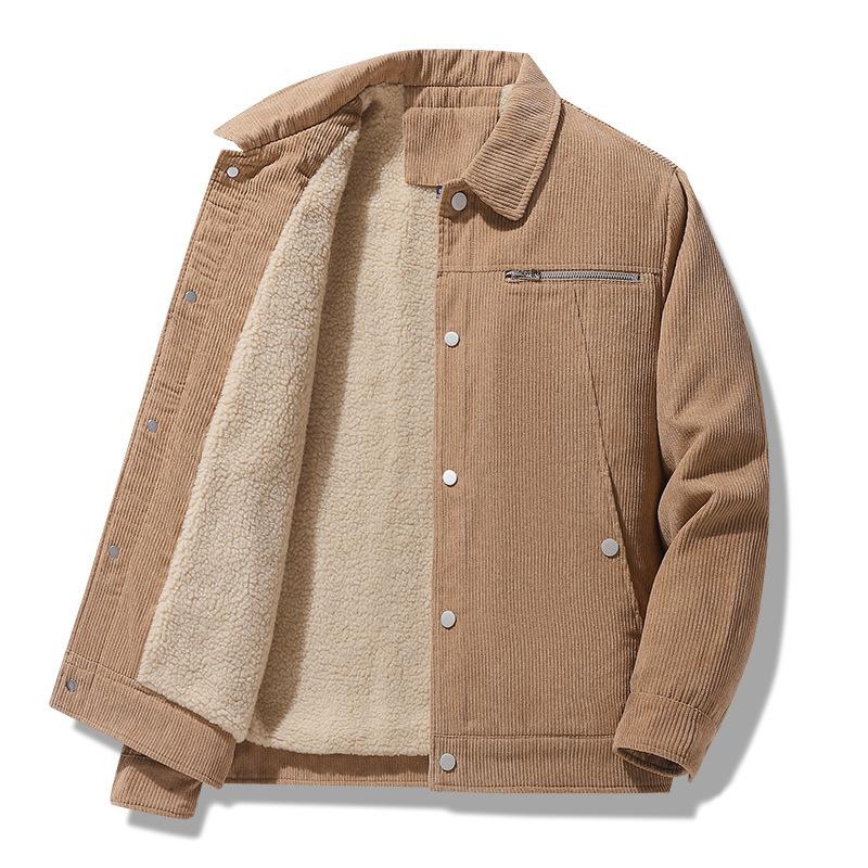 Nuevo abrigo de pana de algodón para hombre, abrigo de terciopelo de cordero de invierno con solapa superior, chaqueta gruesa de terciopelo de gran tamaño, chaqueta acolchada de algodón