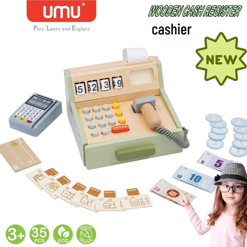 Wooden Toy Cash Register - Educational Supermarket Playset for Toddlers (Ages 0-3)