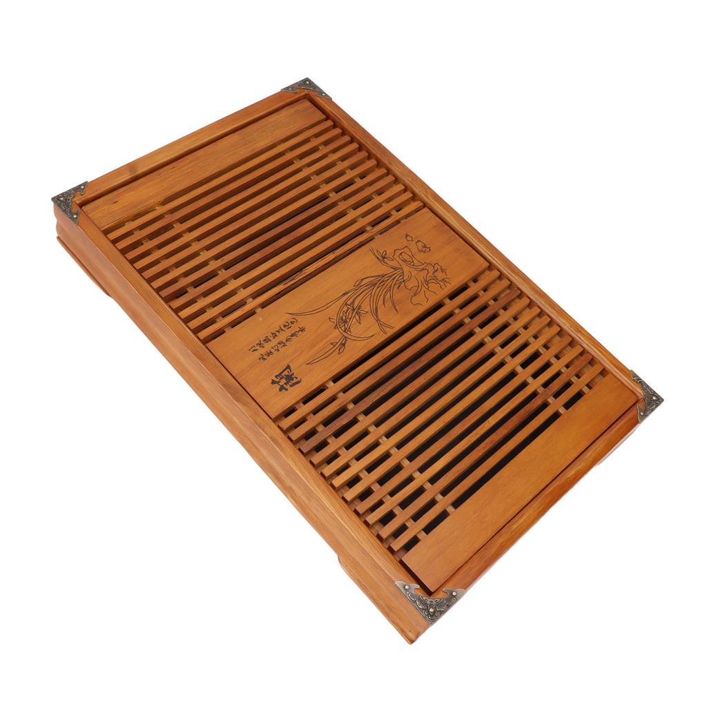 Kungfu Tea Tray Chinese Gongfu Tea Tray Drainage Water Storage Wood Tea Table with Drain Pipe