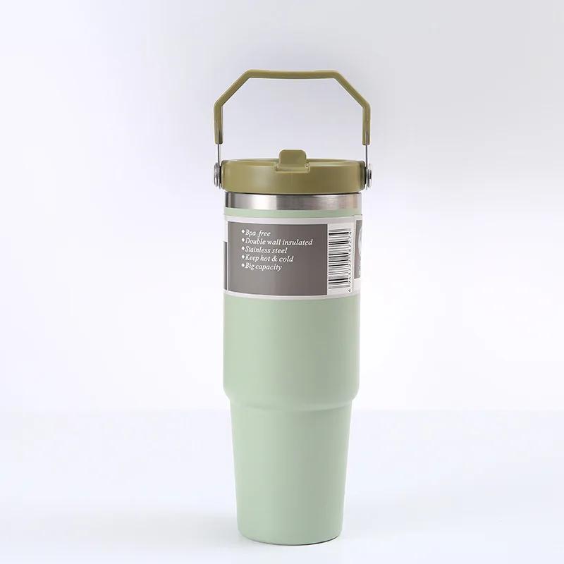 Portable Car Cup Stainless Steel Thermos Cup with Straw & Handle Double Walled Travel Sports Water Bottle Coffee Vacuum Flask
