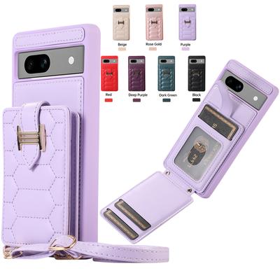 Crossbody Vertical Wallet Cards Solt Leather Case para Google Pixel 7A 7 Pro 6A Porta-cartões Long Lanyard Strap Phone Cover Fundas