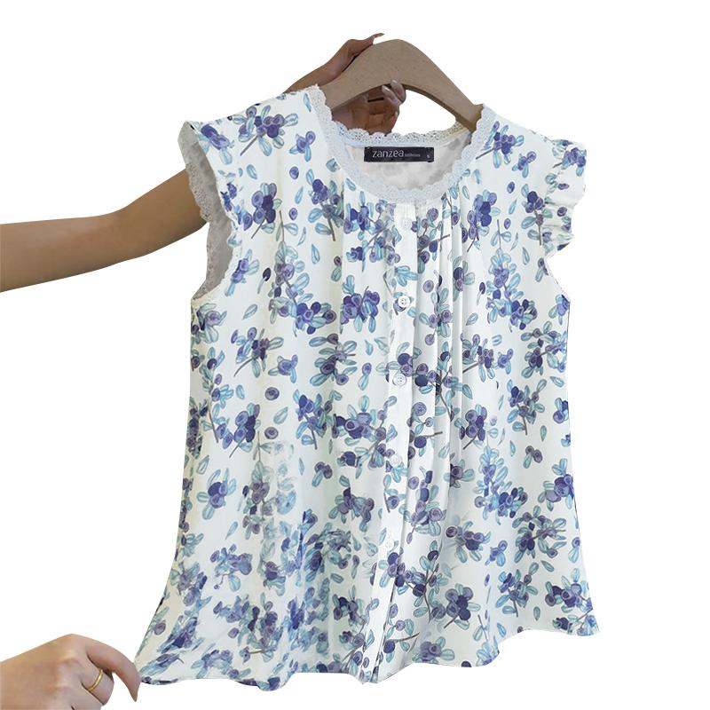 

ZANZEA Women Summer Lace Splice Round Neck Sleeveless Floral Tank Tops S фіолетовий