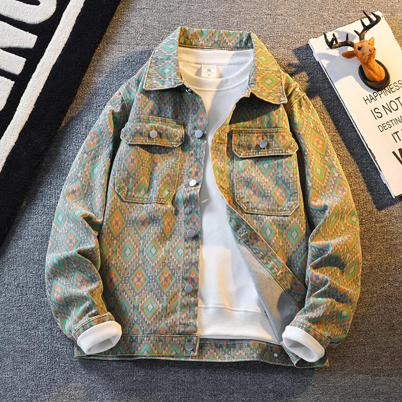 Men's High-End American Retro Printed Denim Jacket - Loose Casual Design #NZ01