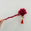 Retro Red Rose Hair Stick Elegant Bun Hairpin Festive New Year Atmosphere Women Hair Accessories