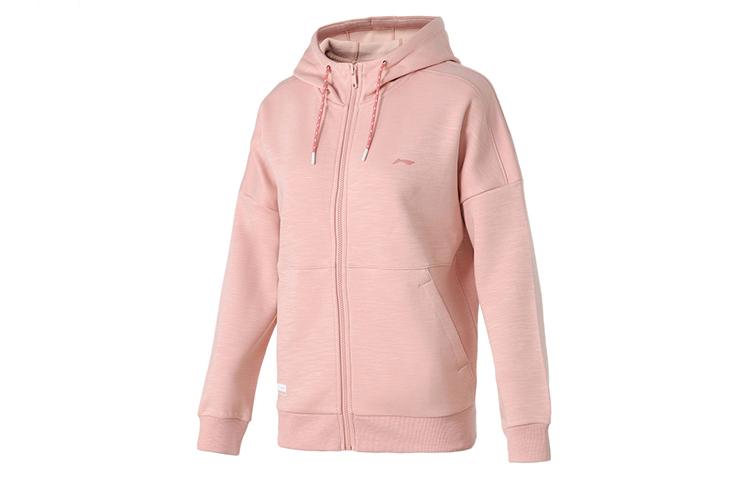 Li Ning Sweatshirts Women s Misty Rose Pink Hooded Moderate Cardigan AWDQ612-2 XL