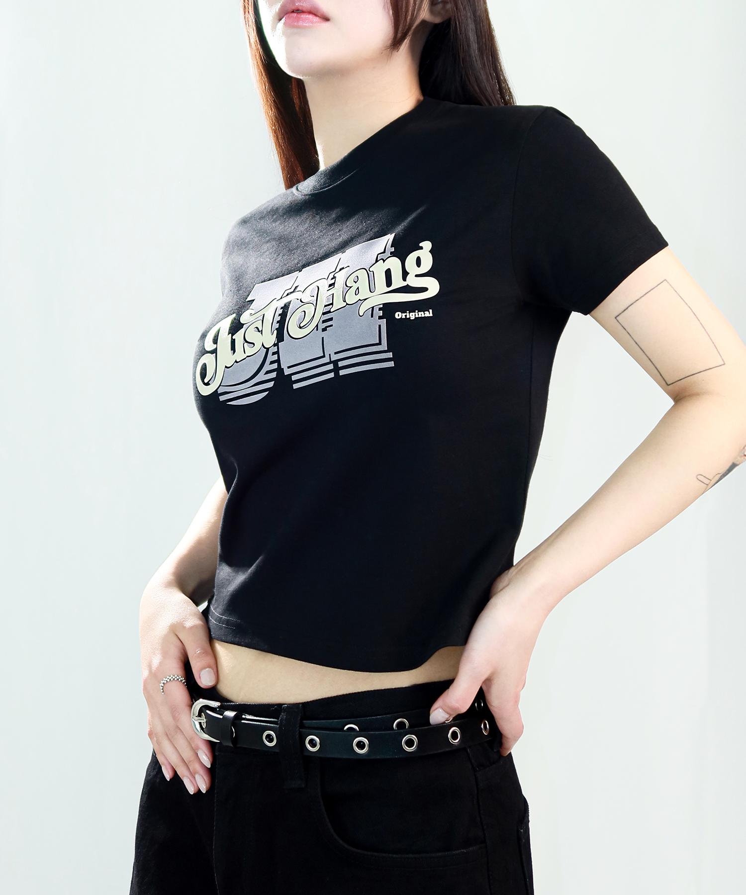 Just Haeng Jh Layer Logo Black Crop Top Free
