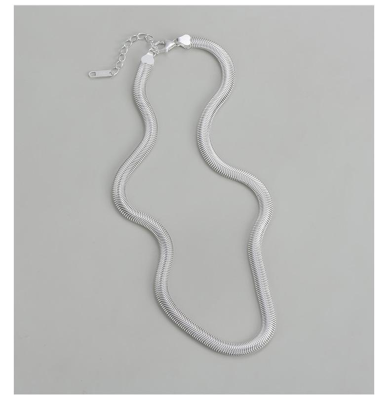S925 Sterling Silver Korean Fashion Textured Flat Snake Necklace Blogger Style Clavicle Chain