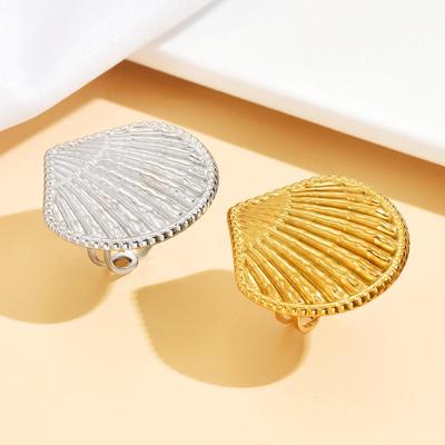 Stainless Steel Ocean-Style Seashell Ring: Large Exaggerated Scallop Design