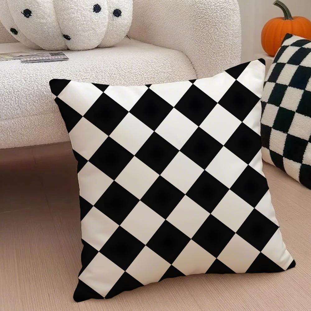 Blackandwhite Pattern Cushion Cover Throw Pillow Cover Hidden Button Durable Polyester Chair Cushion