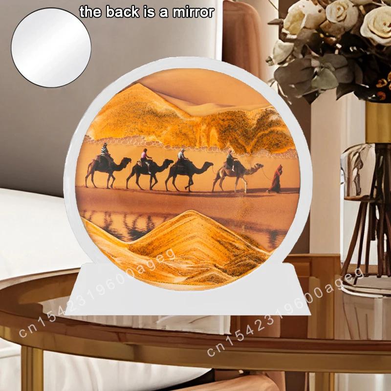 3D Sandscape Moving Sand Art Picture Earth Deep Sea Landscape Quicksand Round Hourglass Flowing Sand Frame Painting Home Decor