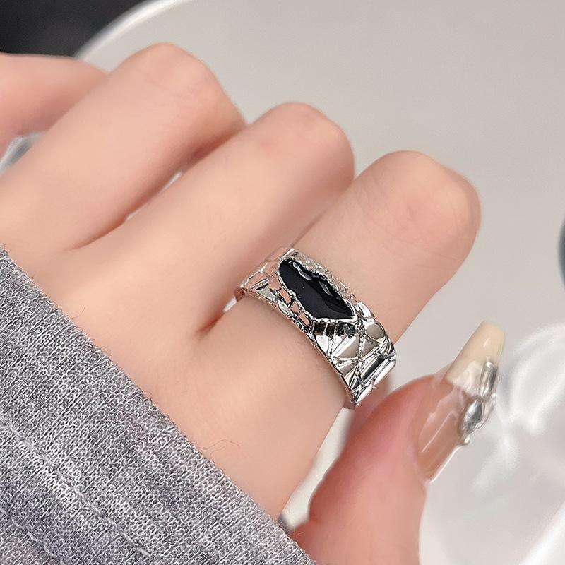 Original Design Enamel Irregular Lava Texture Niche Premium Sense Dripping Oil Cold Wind Opening Ring Female