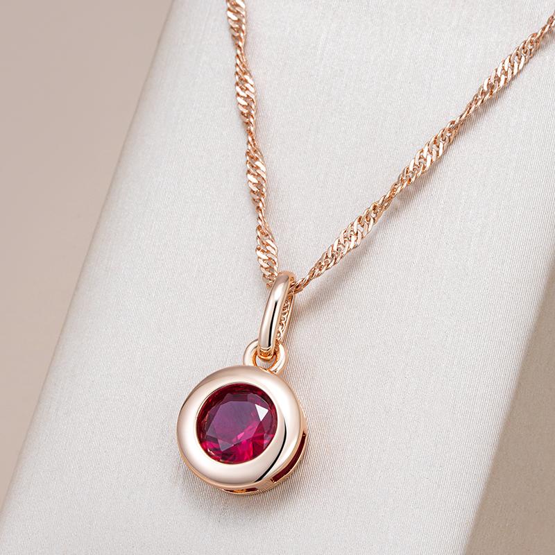 Shiny Red Natural Zircon Pendant Necklace Women Fashion  Rose Gold Color Ethnic Bride Fine Daily Vintage Jewelry
