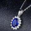 Ladies' Retro Four Claw Blue Synthetic Zircon Pendant Necklace for Daily Wear, Wedding Anniversary Gift