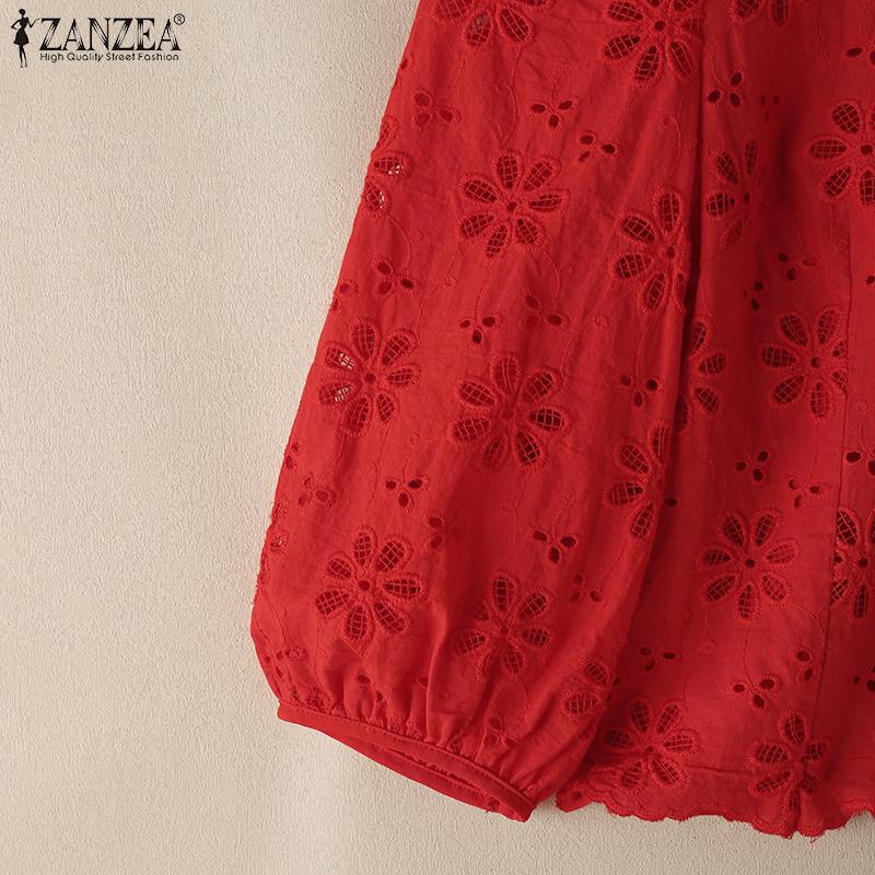 ZANZEA Women Casual O-neck 3/4 Sleeve Embroidery Lace Blouse