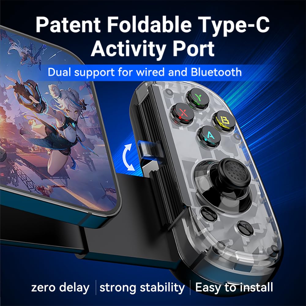 Telescopic game controller, compatible with iOS, Android, and PC devices, BT5.3 and USB-C
