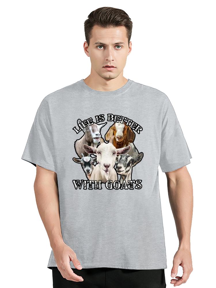 Das Leben ist besser mit Ziegen Herren Grafik T-Shirt Ziegenliebhaber T-Shirt Kreativ Hipster Gothisch Männlich Hip Hop Oberteile Kleidung Übergroß