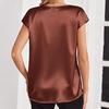 Women Tops Loose Fit Summer Blouse V-Neck Short Sleeve Smooth Satin Soft Stretchy Pullover
