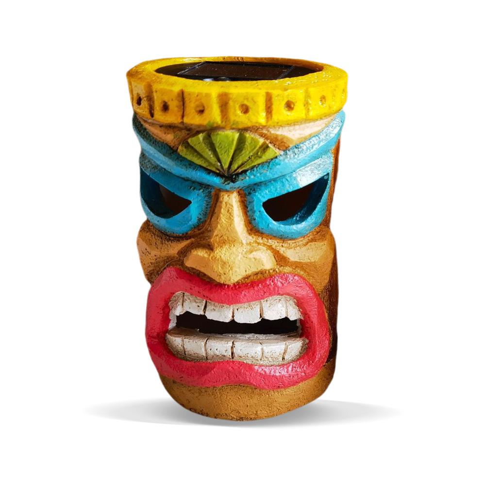 

Tiki Head Garden Decor with Solar Outdoor Light Solar Powered Tiki Figurine Hawaiian Tiki Ornament Patio Pool Yard Summer Decor червоний