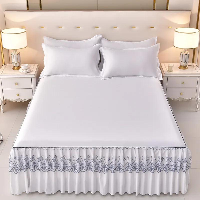 3/1P Bed Sheet Lace Skirt Elastic Fitted Double Bedspread With Pillowcases Mattress Cover Bedding Set Elastic King Size Bedsheet