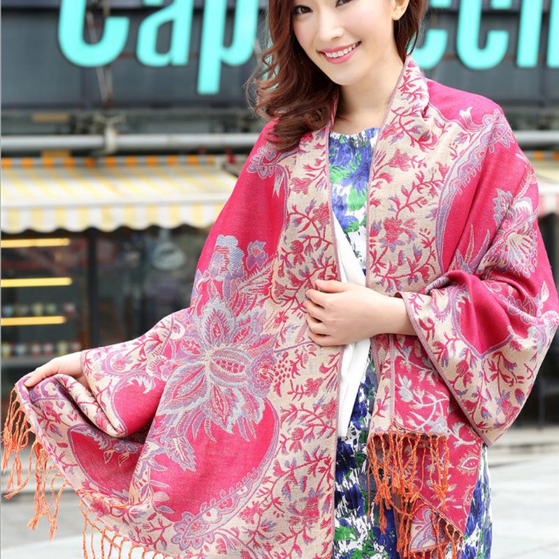 Ethnic Style Double-Sided Gold Thread Jacquard Women's Cheongsam Shawl Scarf - Thickened for Autumn and Winter