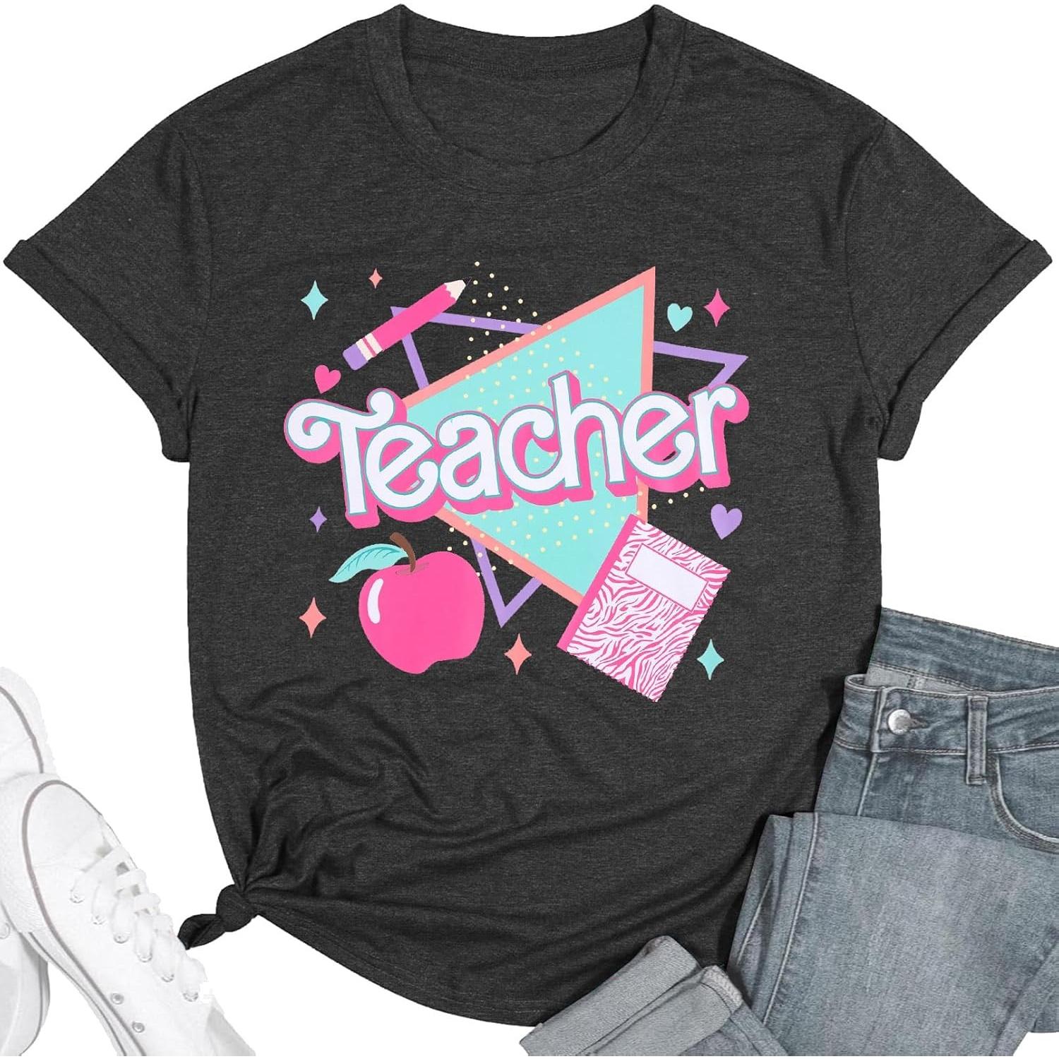 

Футболки для учителей ALLTB для женщин, винтажные 80-е 90-е, футболка Teacher Life, подарок учителю на возвращение в школу, повседневные топы с коротким рукавом S чёрный