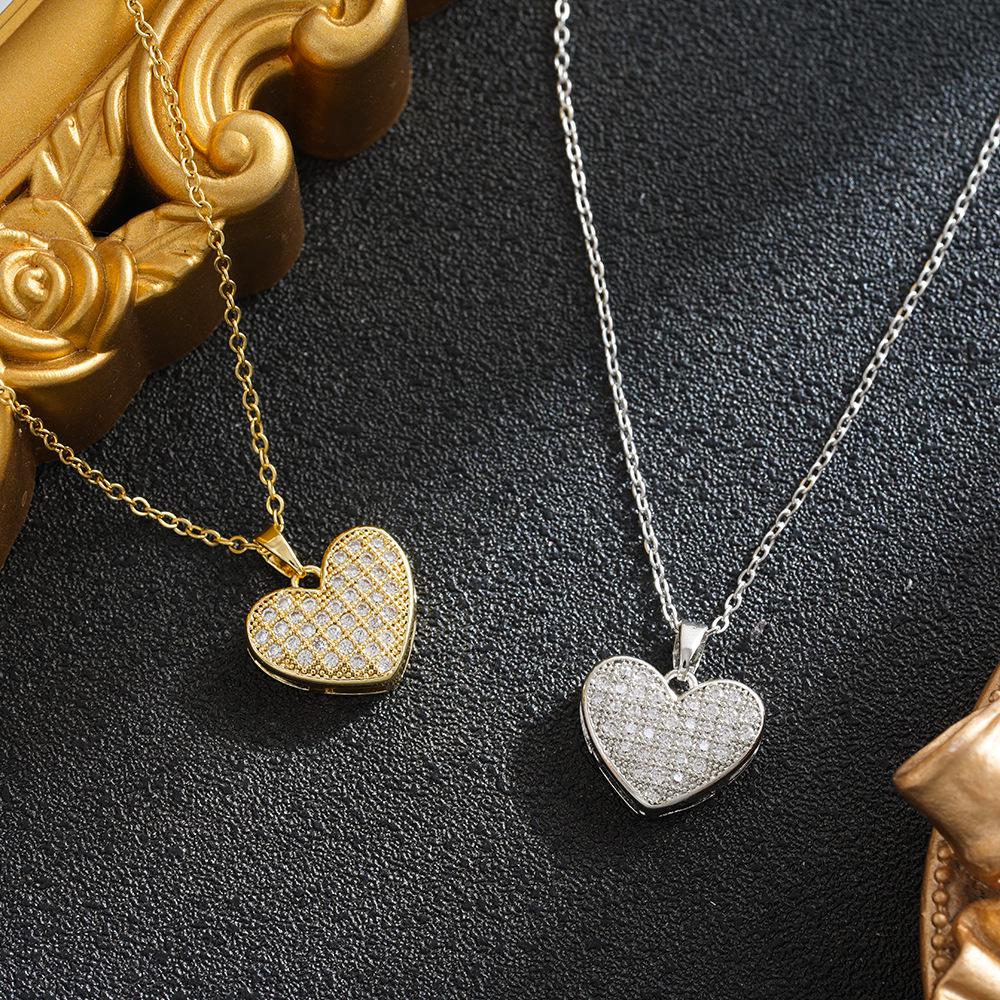European & American Cross Heart Necklace: Copper with Micro-Inlaid Diamonds, Color-Preserving, Luxurious New Design