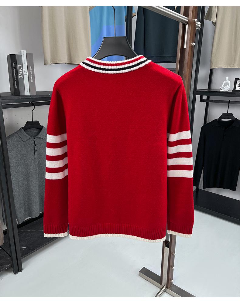 European Style Men's Striped Slim Fit Round Neck Sweater - Trendy Brand Knitwear, Long Sleeve Casual Base Layer Shirt