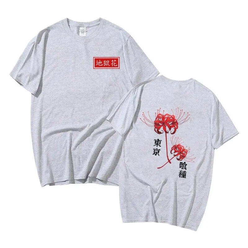 Japanese Unisexga Unisex Women Fashion Kanekiken T-shirts Anime Tokyo Ghoul Spider Lily Print Tshirt Unisex Women Harajuku Casual T Shirt